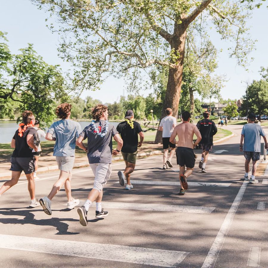 Runners heading out along the lake path